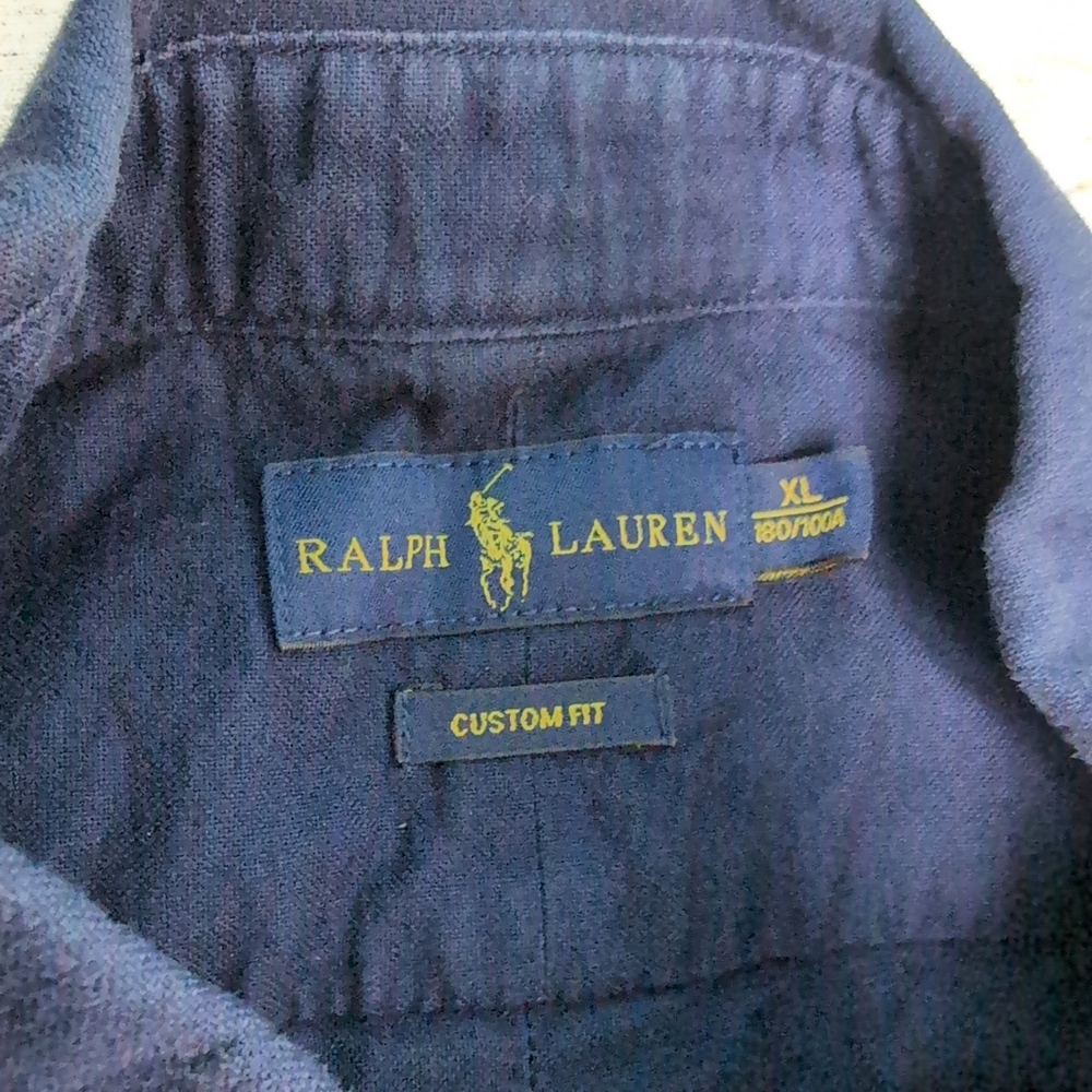 Ralph Lauren Navy Blue Large Patch Button Down Shirt Size XL - Picture 4 of 8